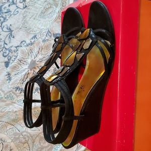 LAST CALL New York Transit Greater Feeling Black Sling Back Wedge Heel Size 9